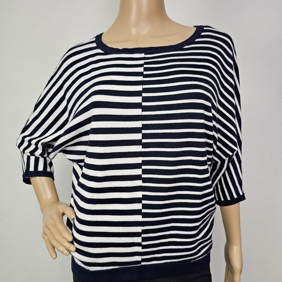 Joseph A Sweater Navy White Striped Raglan Sleeve Hi-low  Sz S Nautical Coastal - Picture 1 of 12